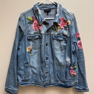 Lane Bryant Spring Floral Embroidered Jean Jacket